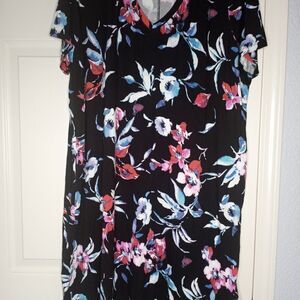 Lane Bryant Women's Black Floral Print Short Sleeve V Neck Dress Plus Sz 22/24.